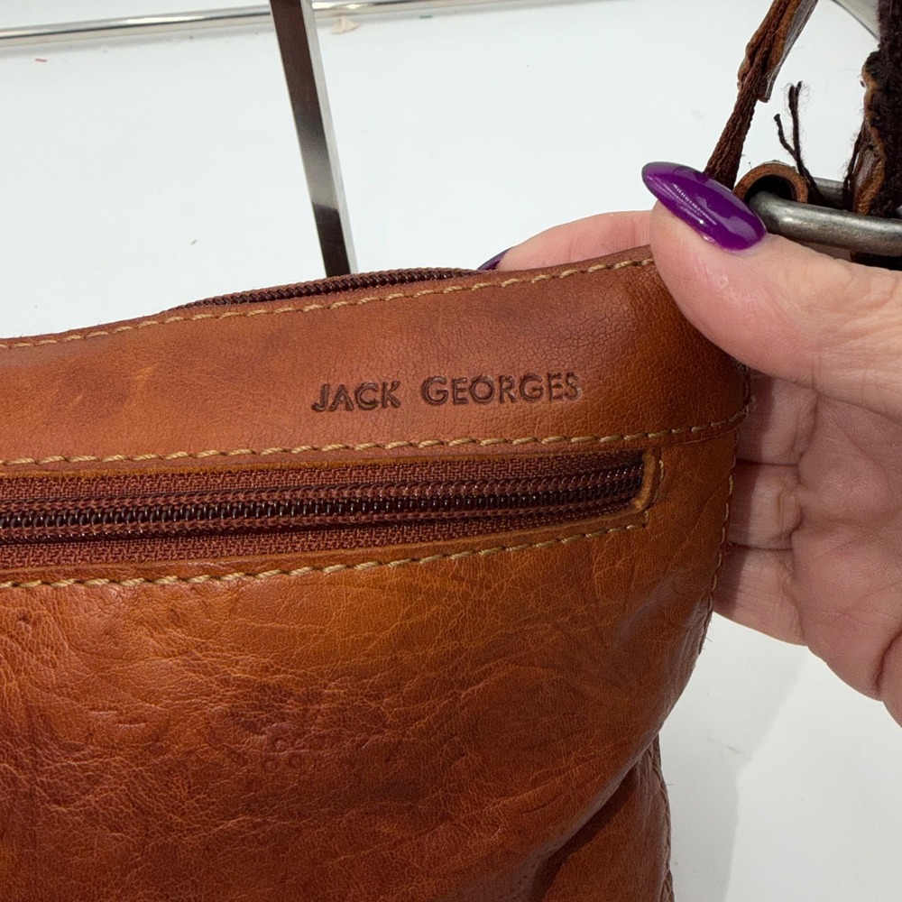 Jack Georges Vintage Cognac Leather Embossed Floral Paisley Crossbody Bag Brown - Picture 3 of 13